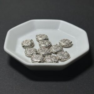 泰國清邁手工銀配件｜押花扁形通孔珠 1入｜串珠材料