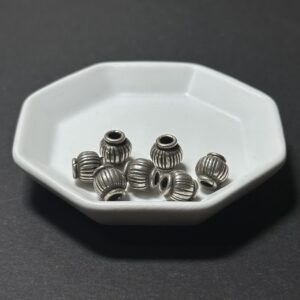 泰國清邁手工銀配件｜瓜紋雙圈通孔珠 1入｜串珠材料