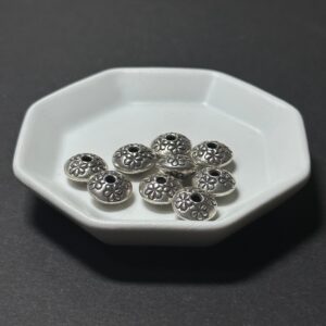 泰國清邁手工銀配件｜飛碟形雕花通孔珠 1入｜串珠材料