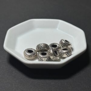 泰國清邁手工銀配件｜扁筒雕花通孔珠 1入｜串珠材料