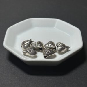 泰國清邁手工銀配件｜雙面雕花心形立體通孔珠 1入｜串珠材料