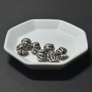 泰國清邁手工銀配件｜條紋原點雕花通孔珠 1入｜串珠材料