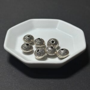 泰國清邁手工銀配件｜飛碟形圓圈雕花通孔珠 1入｜串珠材料