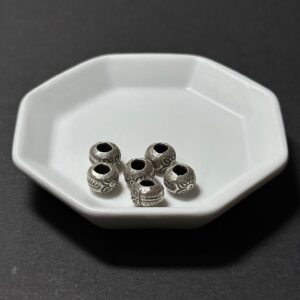 泰國清邁手工銀配件｜桶形雕花通孔珠A 1入｜串珠材料