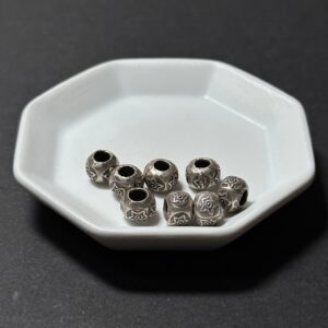泰國清邁手工銀配件｜桶形雕花通孔珠B 1入｜串珠材料