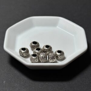 泰國清邁手工銀配件｜桶形雕花通孔珠D 1入｜串珠材料