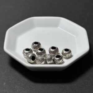 泰國清邁手工銀配件｜桶形雕花通孔珠E 1入｜串珠材料