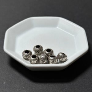 泰國清邁手工銀配件｜桶形雕花通孔珠G 1入｜串珠材料