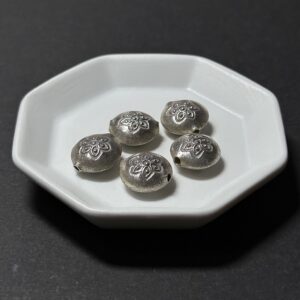 泰國清邁手工銀配件｜飛碟形雕花消光通孔珠 1入｜串珠材料