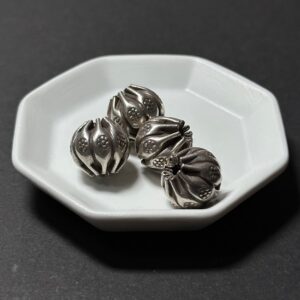 泰國清邁手工銀配件｜摺紙雕花通孔珠 1入｜串珠材料