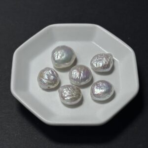 天然淡水珍珠配件｜通孔 皺紋極光白圓餅珠 11mm 1粒｜串珠材料