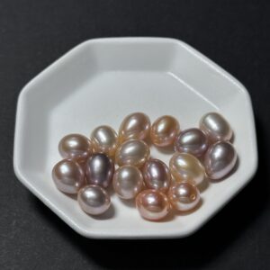 天然淡水珍珠配件｜通孔 橘紫金屬色水滴米珠 8mm 1粒｜串珠材料