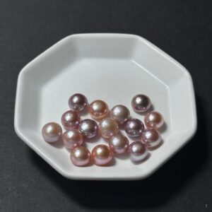 天然淡水珍珠配件｜無孔 金屬紫饅頭珍珠 6.5mm 1粒｜串珠材料