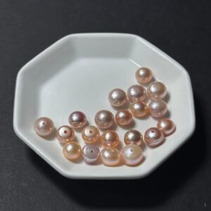 天然淡水珍珠配件｜半孔 粉橘極光扁珠 7mm 1粒｜串珠材料