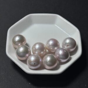 天然淡水珍珠配件｜半孔 白玫瑰色圓珠 12mm 1粒｜串珠材料