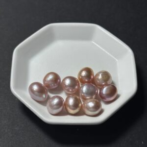 天然淡水珍珠配件｜半孔 玫粉多彩大米珠 8mm 1粒｜串珠材料