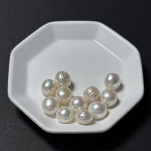 天然淡水珍珠配件｜側通孔 奶白饅頭蓮花珠 8mm 1粒｜串珠材料